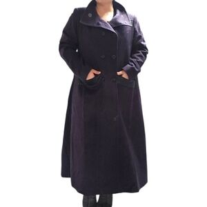 Midnight Velvet Long Double-Breasted Trench Coat in Dark Purple